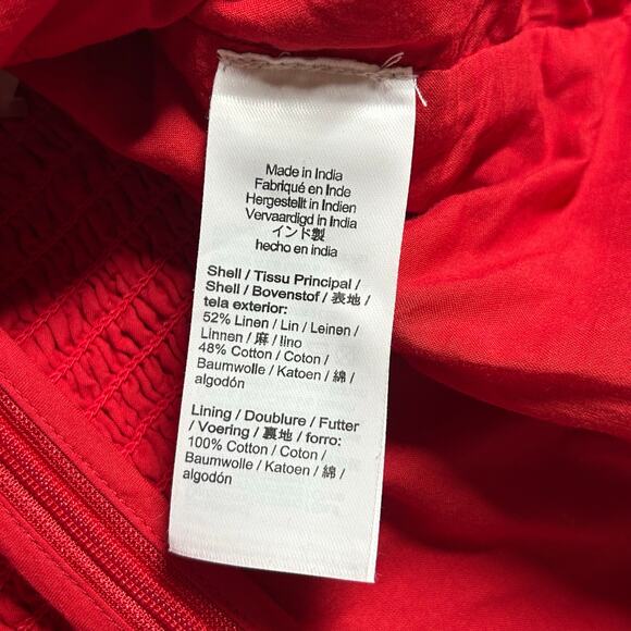 Madewell Ruched Square Neck Linen Cotton Smocked Back Red Lined Tank 2 New - Picture 4 of 12